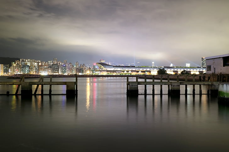 Bridge, City, bybilledet, Pier, havet, skyline, Urban