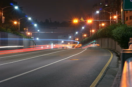 light, road, car, speed, light spreading, spreading, curve