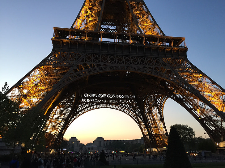 Ейфелева вежа, Париж, вечір, французька, Архітектура, подорожі, мальовничі