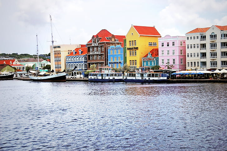 Antillene, Curacao, Willemstad, landskapet, hus, farget, fargerike