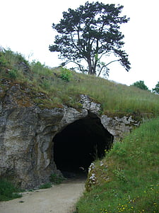 Grotta di stufa dell'uccello, Lonetal, grotta carsica, ingresso, Stetten, Niederstotzingen, alb di Swabian