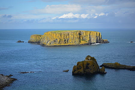 carrick-a-rede, island, sea, view, rock, nature, cliff