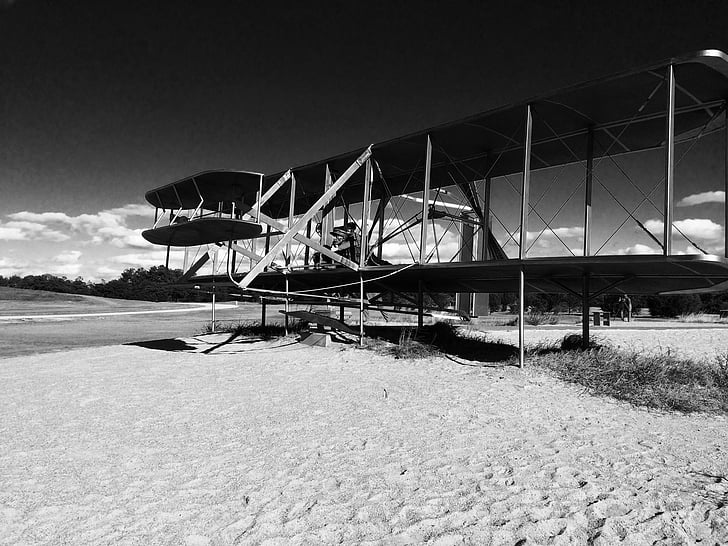 aircraft, wright brothers, historic, monochrome, inventors, first airplane, aviation
