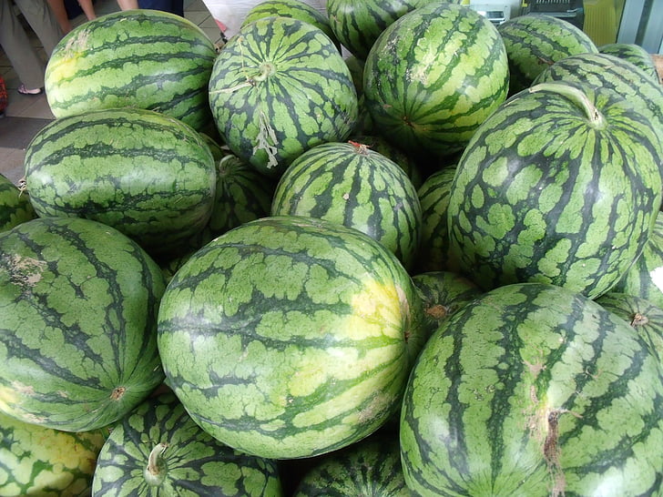 vodové melóny, Vlas, čerstvé, zrelé, trhu, poľnohospodárov, Sezóna