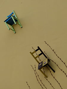 chaise, art, mur, s’asseoir, reste, art moderne, sculpture