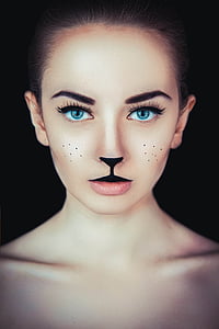 noia, gat, gatet, moda, Catwoman, model de, maquillatge