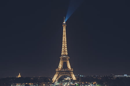arkitektur, bygge, byen, bybildet, mørk, Eiffeltårnet, kveld