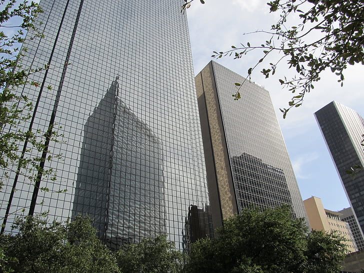 Dallas, rascacielos, edificios de oficinas, alto de la subida, Centro de la ciudad, Texas, hormigón