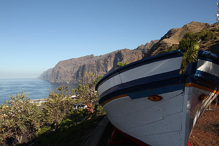 vissersboot, Cliff, kust, eiland
