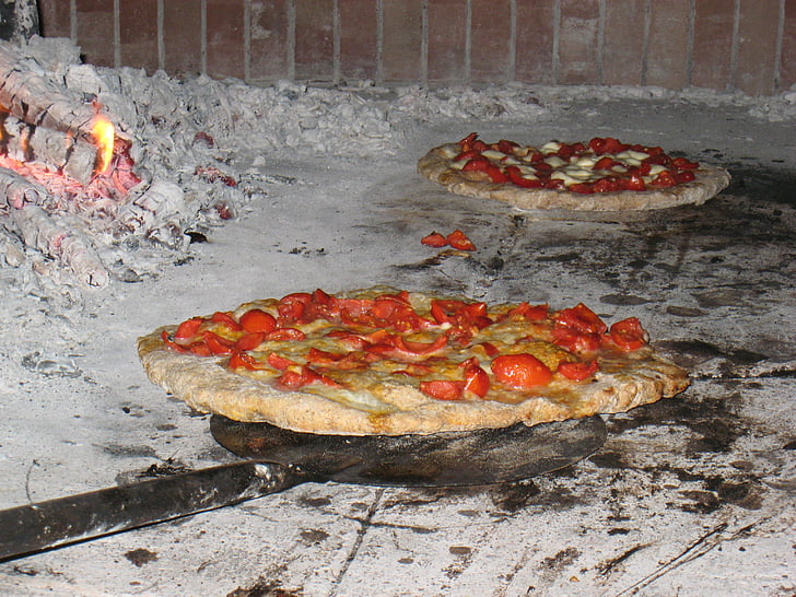 pizza, lemn, ardere, cuptor, se coace, Piatra, căldură