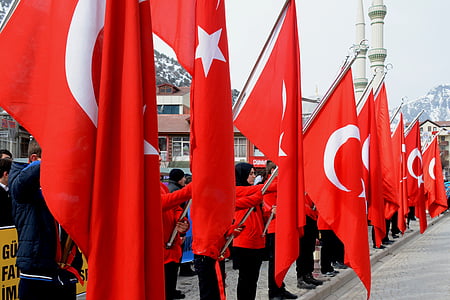 Turkki, Gümüşhanen, iloa, lippu, punainen, isänmaallisuus, ulkona