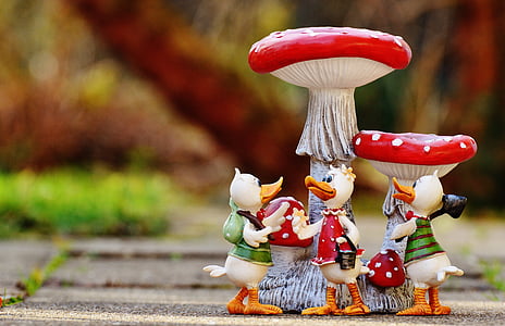 ducks, funny, group, mushrooms, cute, art stone, figure