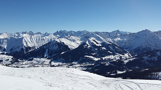 Kleinwalsertal, Allgäu, Oberallgäu, vinter, snö, spår, offpist skidåkning