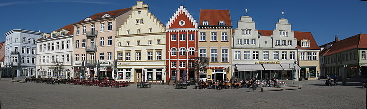 ciudad, Greifswald, arquitectura, mercado, históricamente, casco antiguo, fachada