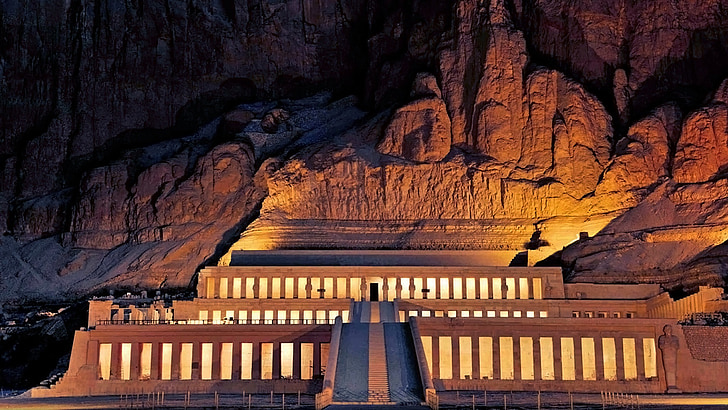 hathseput funerario, Egipto, Memorial, Fotografía nocturna, Monumento, Pen # asco del desierto, paisaje