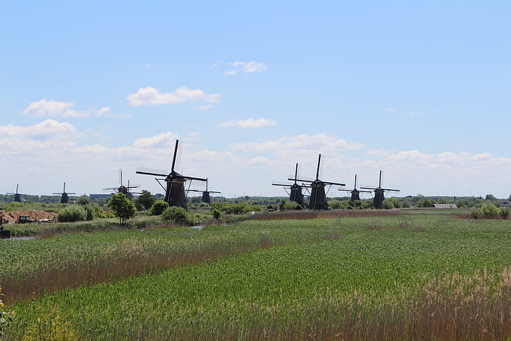 holland, mill, kinderdijk, netherlands, dutch, landscape, agriculture