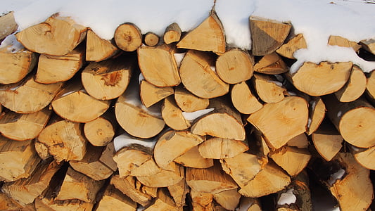 lenha, Inverno, neve, país, woodpile, madeira serrada, madeira