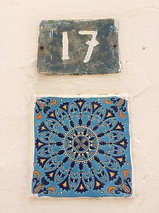 Grécia, Skopelos, casa, número, decoração, símbolo, ornamentado