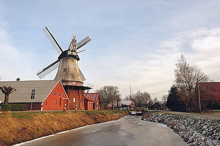 Windmill, Mill, kalla, Frost, Iced, Wieke, vindsnurra
