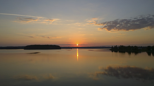 일몰, 여름, 핀란드, 저녁, 호수