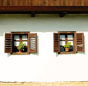 Windows, landlig, rustikk, huset, hjem, blomst, gamle