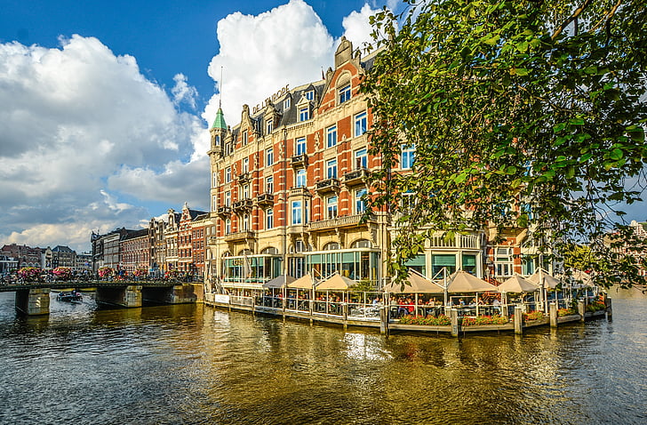 Amsterdam, Canal, Bridge, Hotel, Nederländerna, Europa, staden