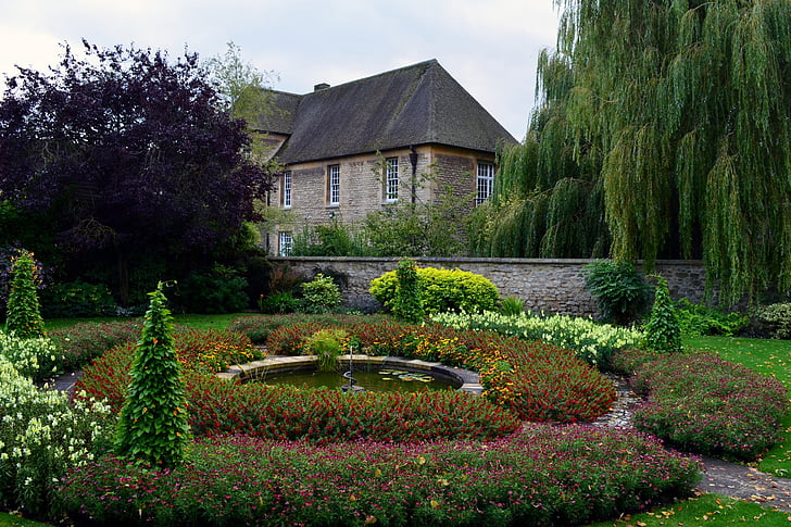 Oxford, blommor, rondeller, trädgård, grön, underhålls, Park