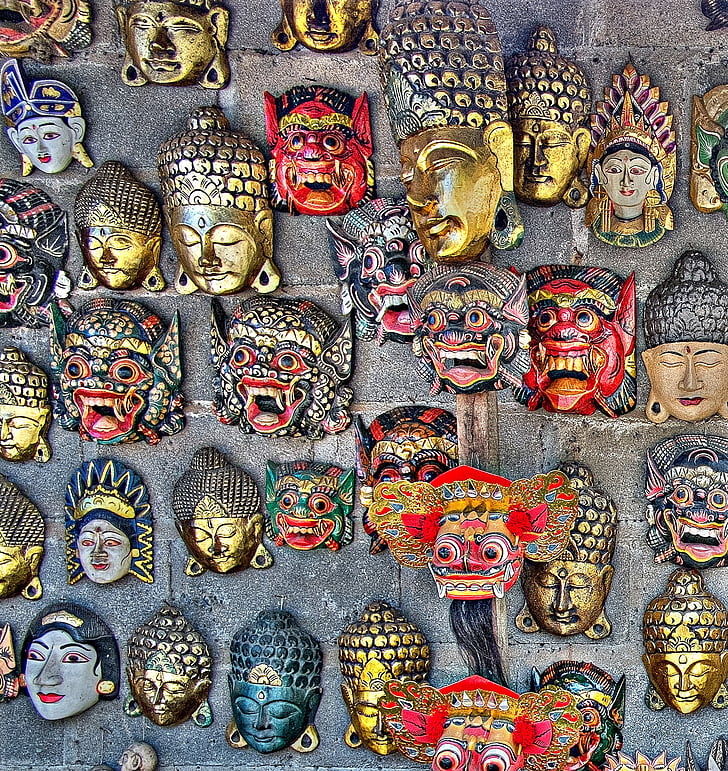 wall faces, decoration, wall, face, caucasian, golden, gift