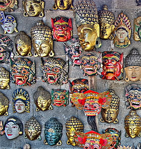 væg ansigter, dekoration, væg, ansigt, kaukasisk, Golden, gave