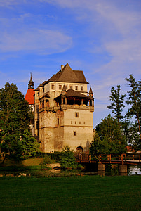Castle, táj, Cseh Köztársaság, romantika, víz, Blatná