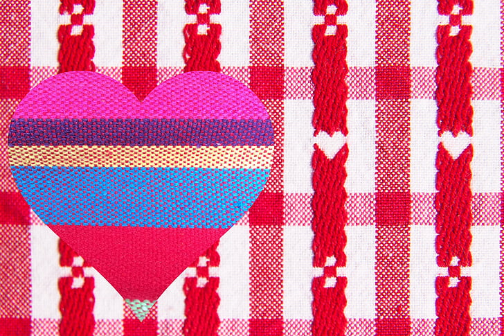 バレンタイン, 心, カラフルです, バレンタインの日, 愛, テーブル クロス, 刺繍