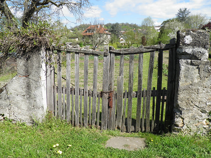 barriär, Portal, trädgård, fältet, utgående, landsbygd, trästaket