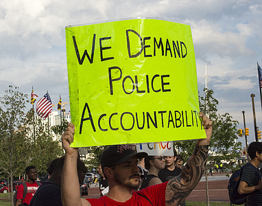 policia, protesta, BLM, matèria de vides negre, persones, carrer, signe