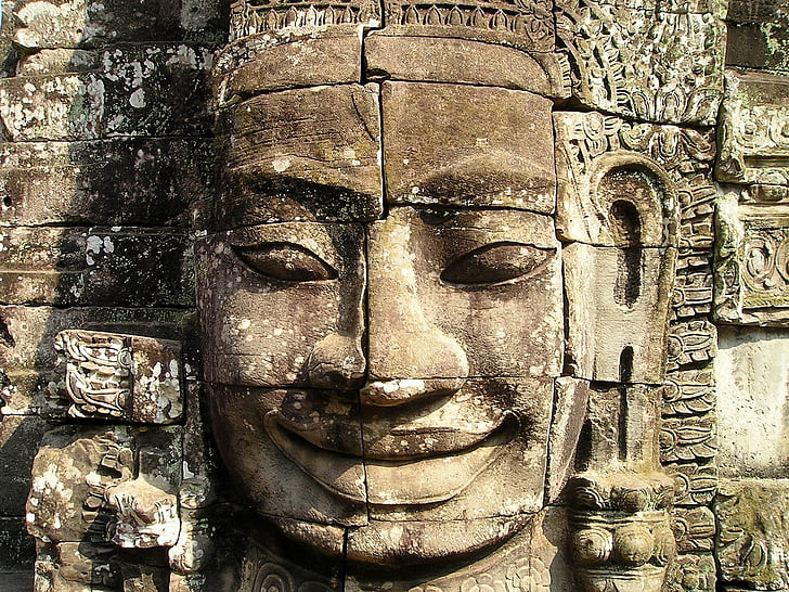 Angkor, Wat, Kambodsja, tempelet, ansikt, store, figur