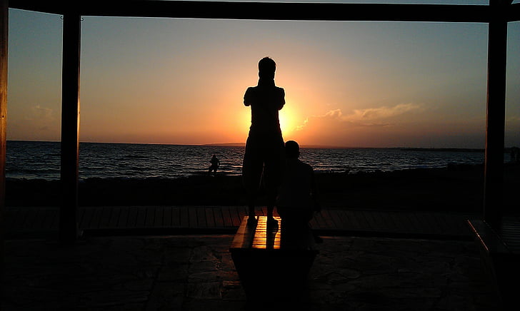 silhouette, people, sunset, summer, sky, sea