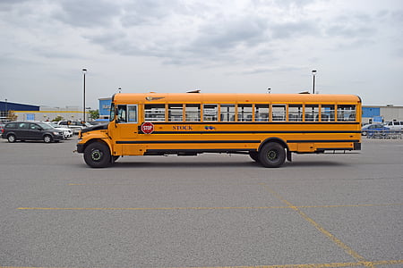 측면, 긴, 버스, 학교, 교통, 전송, 차량