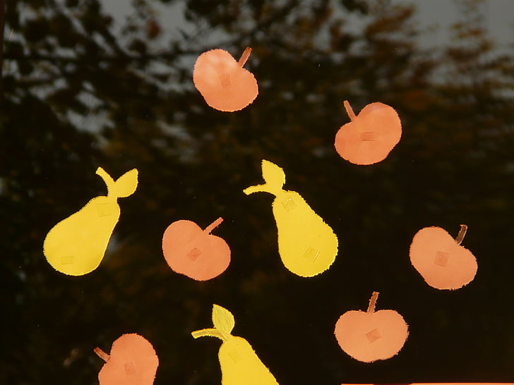 apple, pear, tinker, window, red, yellow, autumn