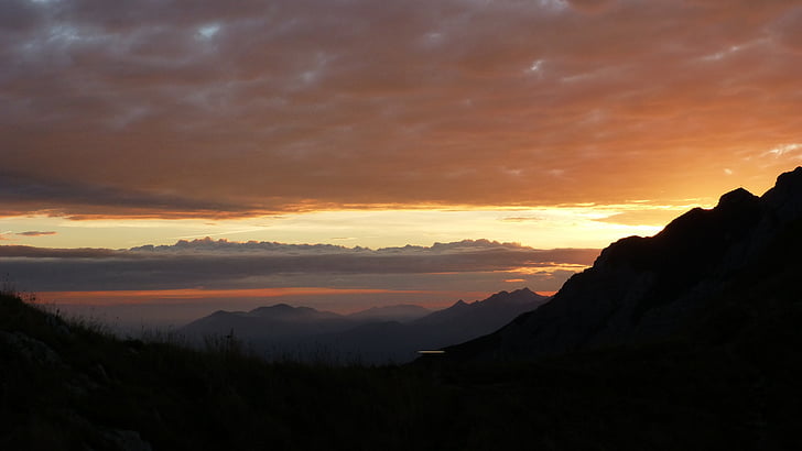 Allgäu, soluppgång, bergen, färg, Panorama, moln