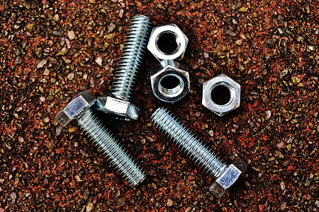 screw, nuts, hex bolt, construction material, silver, no people, industry