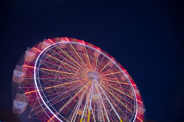 amusement park, carnival, ferris wheel, festival, fun, light, low angle shot
