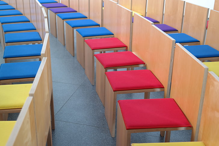 chairs, sit, seat, break, colorful, red, yellow