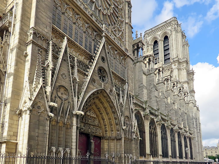Paris, Notre-dame, ziemeļu pusē, tornis, portāls, transeptu, skulptūras