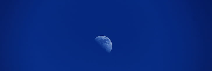 moon, sky, blue, half moon, space, mood, astronomy
