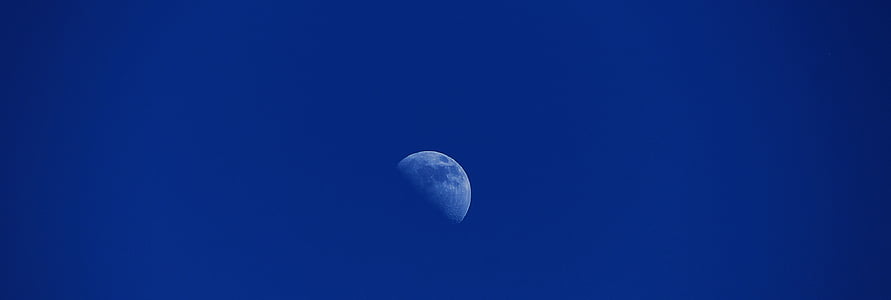 moon, sky, blue, half moon, space, mood, astronomy