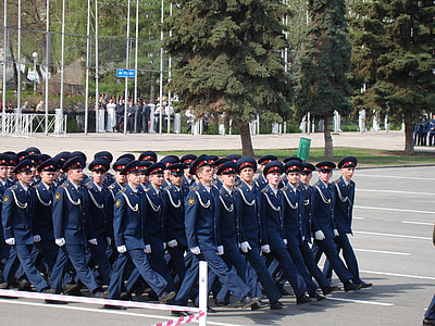 desfile, día de la victoria, Samara, Rusia, zona, tropas, los cadetes
