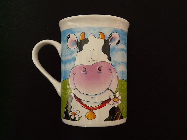cup, coffee cup, cow, porcelain, drink, coffee