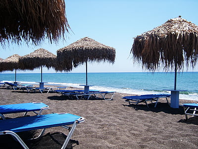 beach, deck chair, sunbathing, sea, sand, black sand, holiday