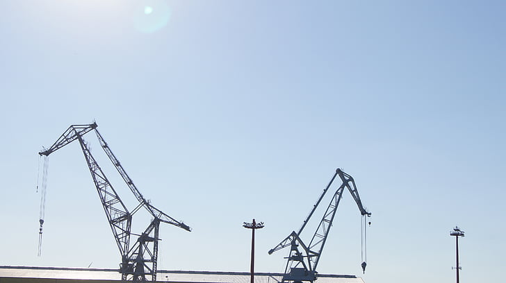 harbour cranes, hamburg, port, sky, cranes, load crane