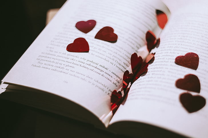 bok, kronblad, ökade, hjärtat, Roman, text, berättelse