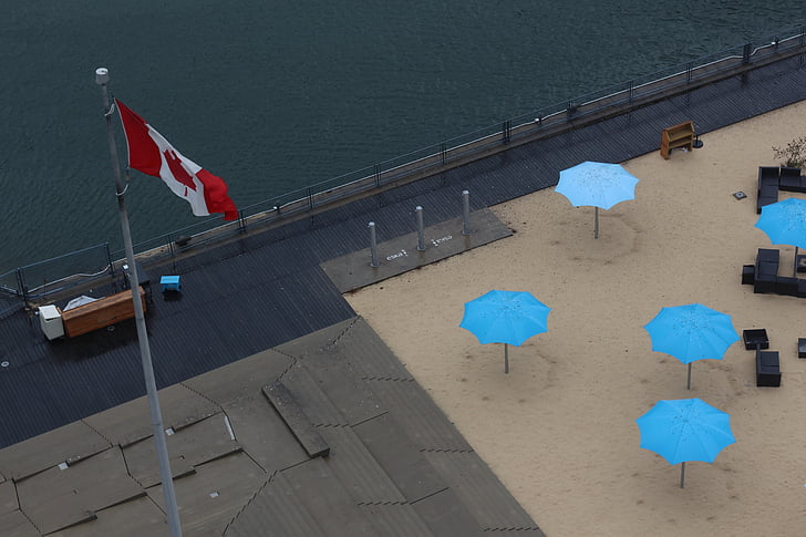 lipp, Kanada, näidatud, pole, Cottage, katuse, liiv